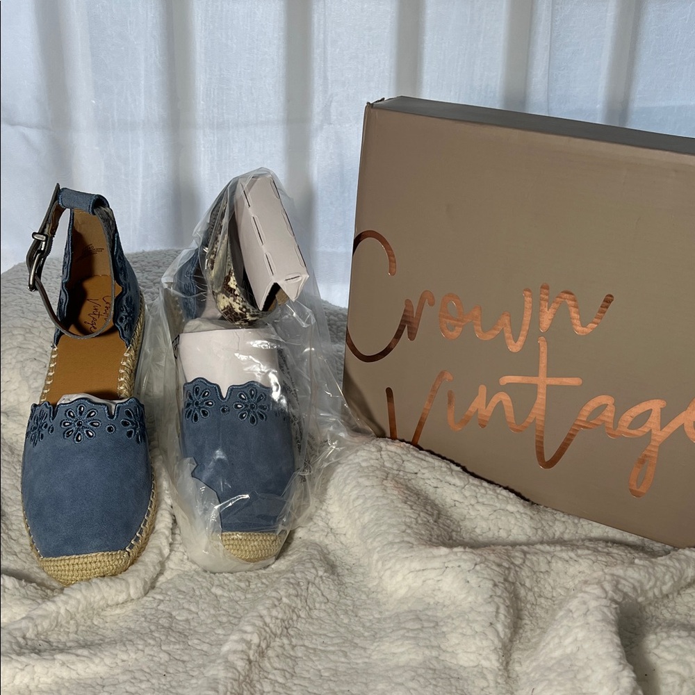 Crown Vintage Slate Blue Suede Espadrille Wedges